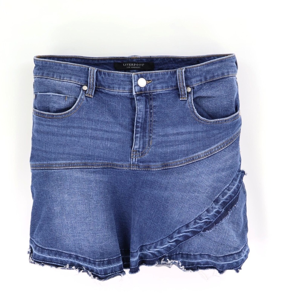 Liverpool Jean Skirt Short Cut-Off Womens Size 12 Blue Stretch Denim Pockets